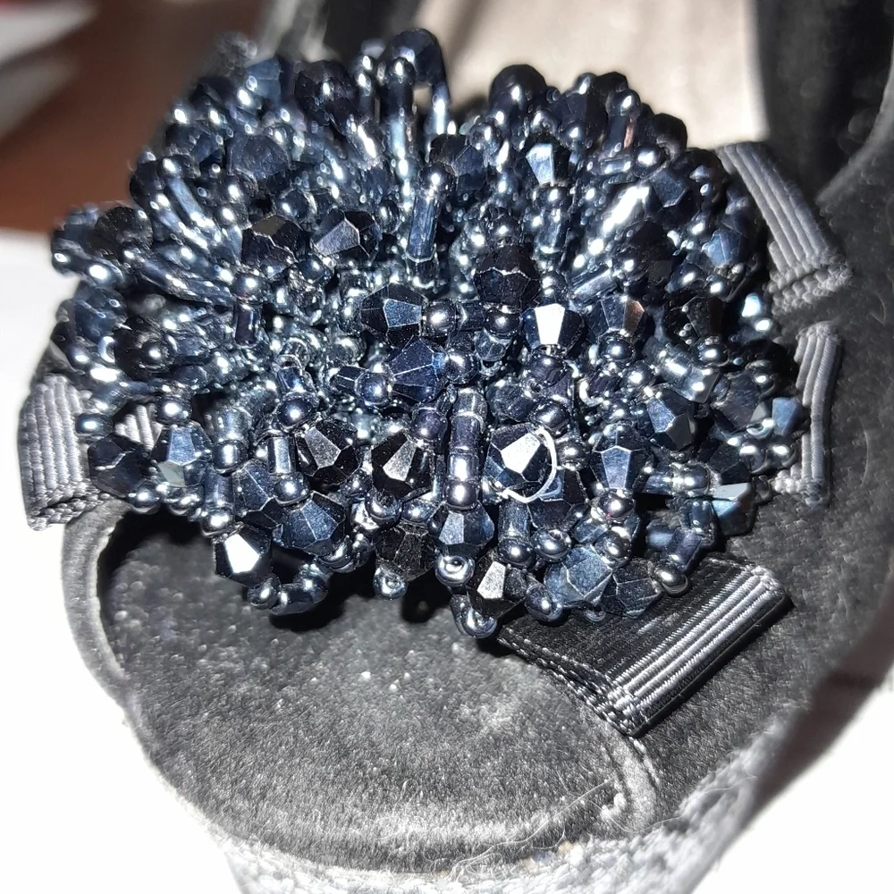 WOMENS ALDO BRAND HIGH HEEL OPEN TOE POM POM SEQUIN SHOES - Picture 8 of 10